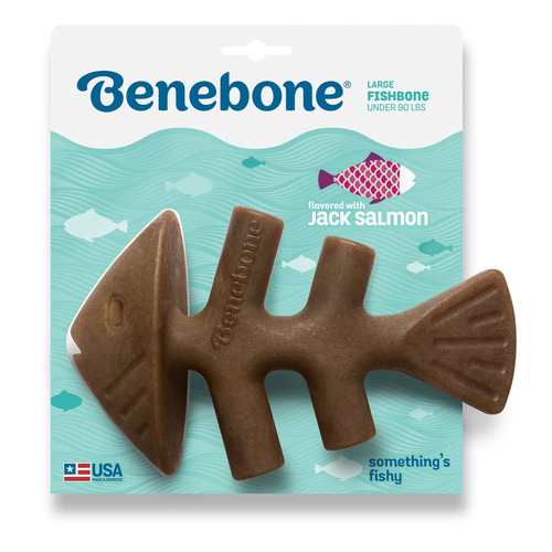 Juguete Benebone Fishbone de nailon con forma de hueso grande para perros, color marrón