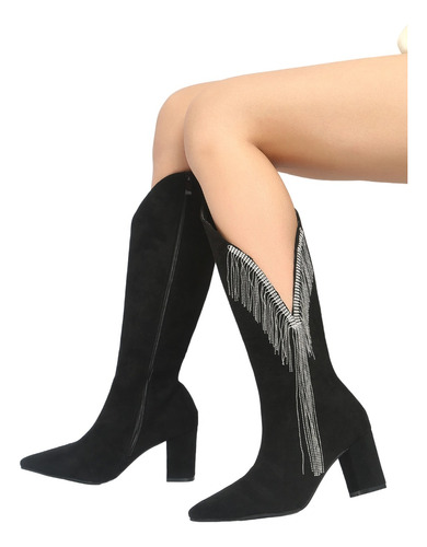 Botas Largas Shein Vaqueras Color Negro / De Mujer