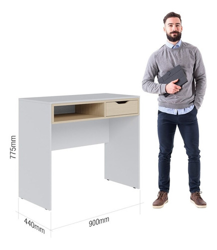 Mesa Para Computador 90cm 1 Gaveta Bit Branco Fosco/ Tauari Cor Branco/Tauari Nobre