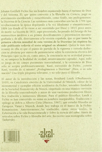 La Doctrina De La Ciencia 1811: Sin Datos, De Johann Gottlieb Fichte. Serie Sin Datos, Vol. 0. Editorial Akal, Tapa Blanda, Edición Sin Datos En Español, 2000