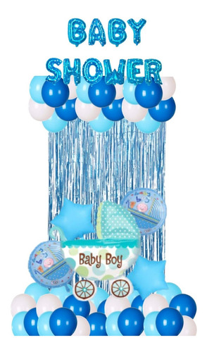 Kit Globo Decoracion Bebé Baby Shower Azul Niño Boy Carriola