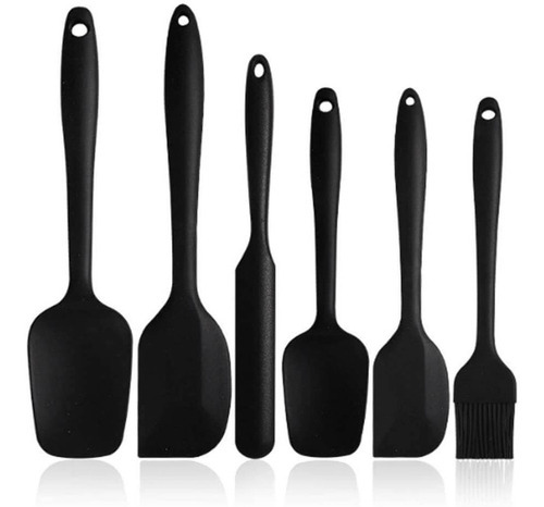 Kit Espatulas Silicona Reposteria Utensilios Cepillo Cocina Color Negro