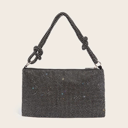 Clutch Cartera Malla Con Strass Nudo Negra Importadas