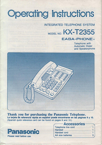 Manual Original En Español Del Teléfono Panasonic Kx-t2355