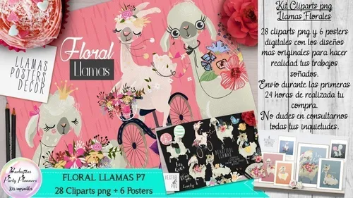 comprar Cliparts Imagenes Png Papeles Llamas Alpacas Florales P7
