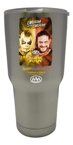 Vaso Térmico Termo Lucha Libre Aaa 30 Oz Pagano Vs Cibernéti Color Plateado Pagano Vs Cibernético