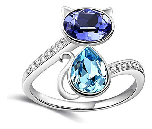 Aoboco Anillo De Plata De Ley Para Gato, Cristales Azul Viol