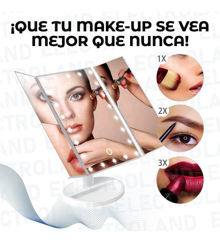 Imagen 4 de 10 de Espejo Luz Led Táctil Maquillaje Puertas Carga Usb Touch