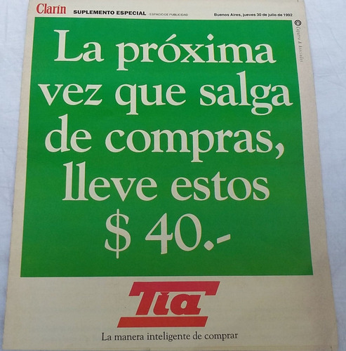 Supermercado Tia Antigua Publicidad 1992 Clarin