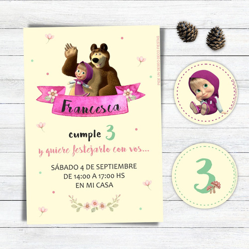 Kit Imprimible Masha Y El Oso Personalizado Decoración