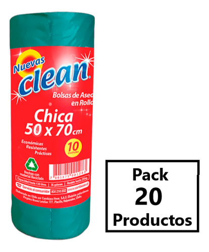 Bolsa Aseo Clean 50x70 Cm 10 Un (pack 20 Productos)