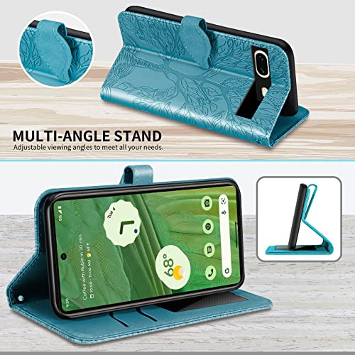 Funda Cartera Para Google Pixel 7 (2022) Turquesa Pu Piel Si