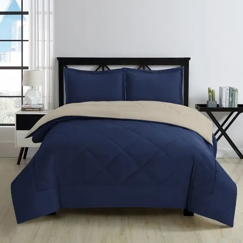 Imagen 2 de 7 de Edredón Matrimonial Azul Microfibra 2 Vistas Y 2 Fundas Almo