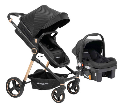 Cochecito Bebé Travel System Base 3 En 1 Premium Baby Aston Color Negro