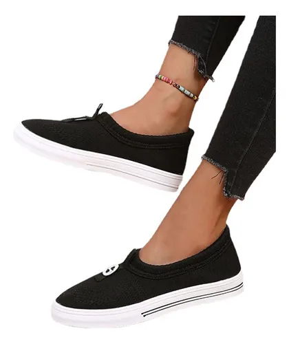 Mocasines Zapatos Casuales De Tela De Malla Para Mujer Negro