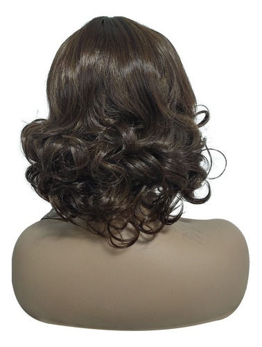 Peluca Cabello Ondulado Corto Mullido Castaño Mujer