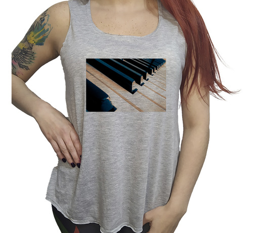 Musculosa Dama Piano Teclas De Perfil Musical Deco M1