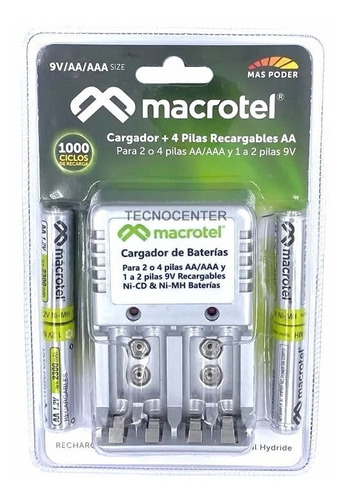 Pack Cargador Con 4 Pilas Aa Macrotel 2300mha / Tecnocenter