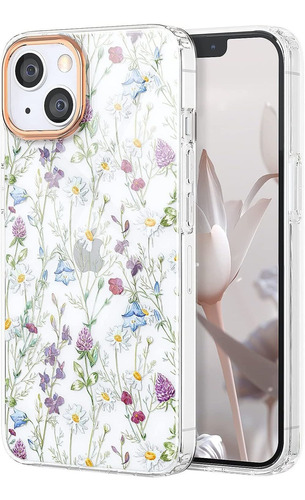 Funda Para iPhone 13 6.1 Tpu Blanca Flores Detalle Rose G...