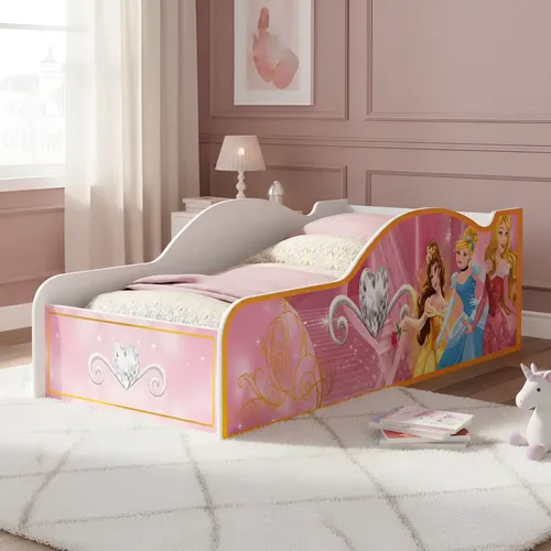 Mini Cama Montessoriana Carro Princesas Rosa, Com Grade de Proteção Lateral - R$ 269