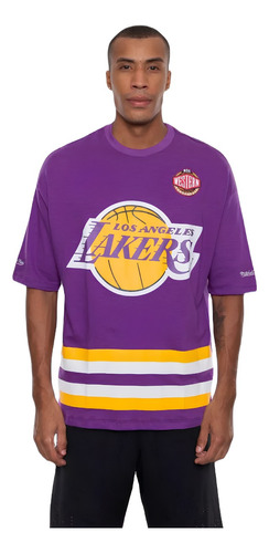 Camiseta Mitchell & Ness Los Angeles Lakers Flame Logo Roxa