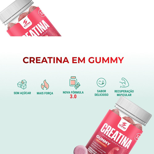 Kit 03 Super Gummy Creatina Sabores -morango-uva Verde-amora