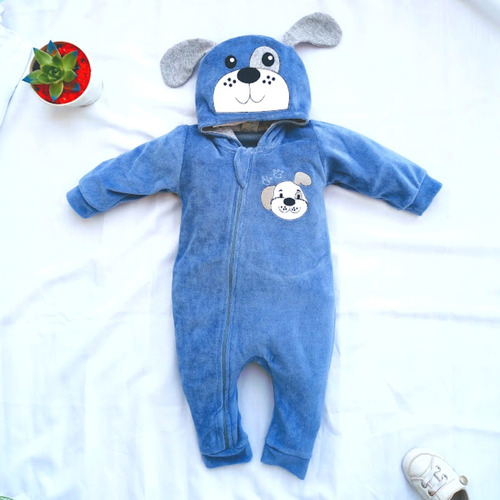 Macacão De Bebê Cachorrinho Plush Ziper Com Capuz