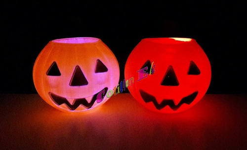 Halloween Adorno Calabaza Caramelera Luminosa Con Luz Led