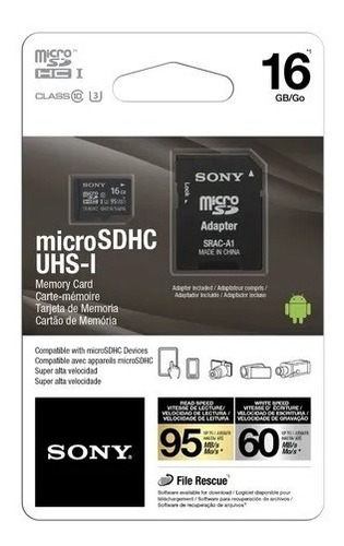 Cartão Memória Micro Sd 16gb Sony Class 10 95mb/s