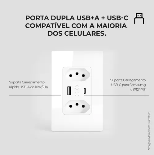 Tomada Inteligente WiFi com Porta USB Tipo C Tomada de Parede