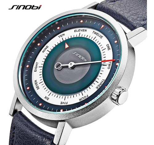 Reloj De Cuarzo Moderno Sinobi 9809g Con Una Sola Aguja Color de la correa blue leather band