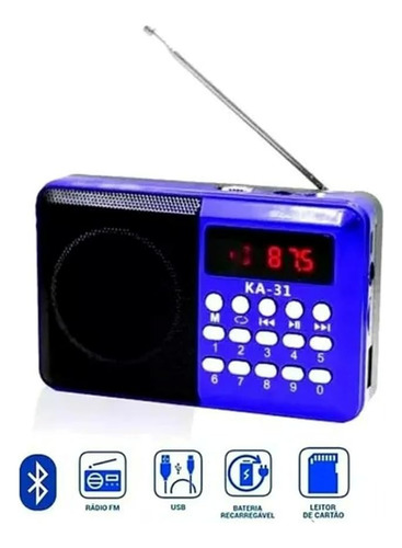 Rádio Fm Retrô Bluetooth 3w De Potência Recarregável Ka-31