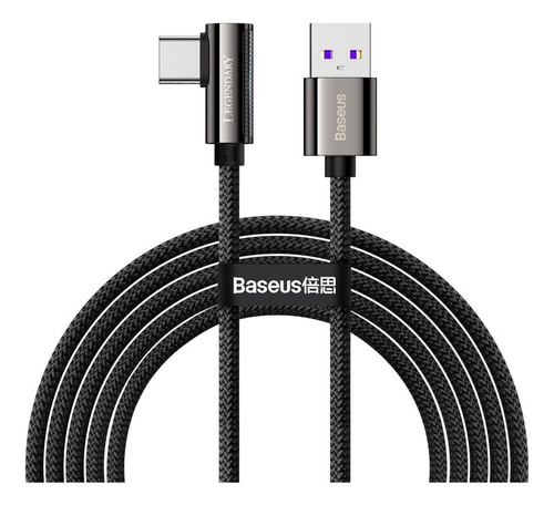 Cable Baseus Carga Rapida 66w Usb-a Usb-c/codo 2m Negro