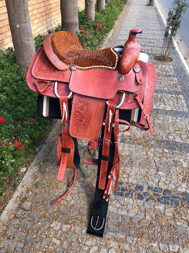 Sela Prova De Laço E Team Roping Profissional Entalhada Inox
