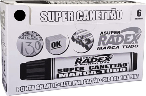 Canetão Ponta Grossa 20mm Radex 10/20 Preto C/6