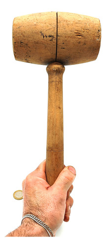 Martillo Grande De Madera Antiguo - Herramienta (Usado)