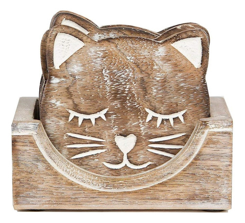 Nirman Wooden Crafted Unique Adorable Cat Shaped Coasters Se