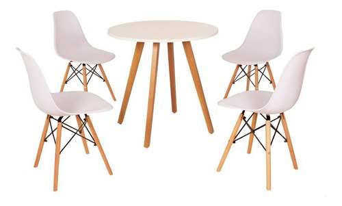 Mesa Inês 80cm Branca + 4 Cadeiras Eames Eiffel Branca