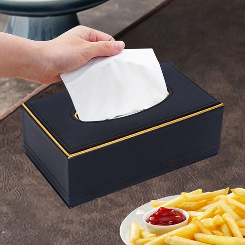 Caja De Pañuelos De Servilleta Rectangular Pu Pu Negro