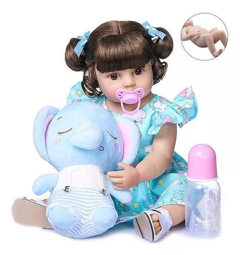 Brastoy boneca beba reborn 100percent silicone menina olhos castanho 55cm  gatinha