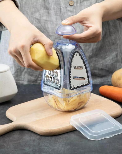 Imagen 8 de 8 de Rallador Cortador De Verduras Queso Con Recipiente Practico