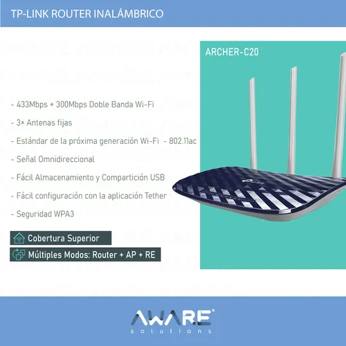 Router Inalámbrico Tp-link Archer-c20 Ac750 Doble Banda