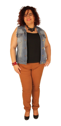 Colete Jeans Plus Size  Lavagem Clara Ritalee 44 Ao 58