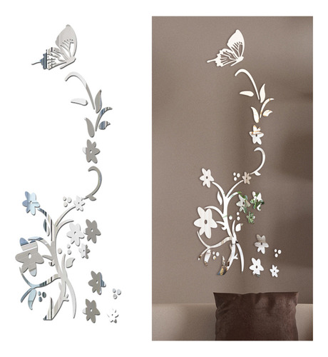 Pegatina De Pared Con Espejo 3d Con Forma De Flor De Ratán,