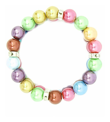 Pulseira Pérolas Coloridas Duas Voltas Com Strass