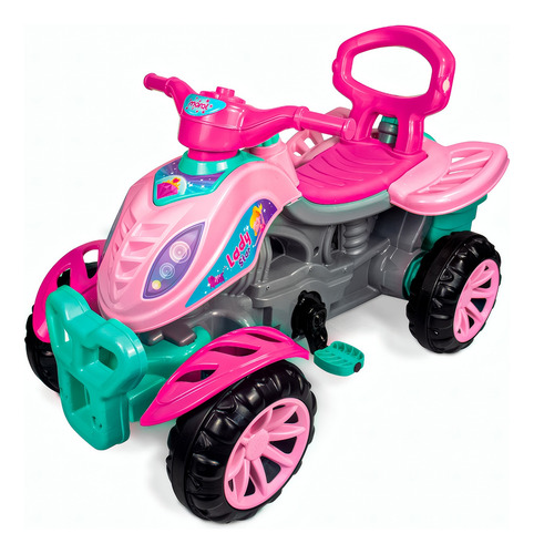Quadriciclo Carrinho Infantil Rosa Meninas Com Pedal E Haste