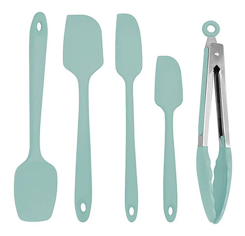 Kit Colher Espátula Pegador 5 Utensílios Silicone Azul *