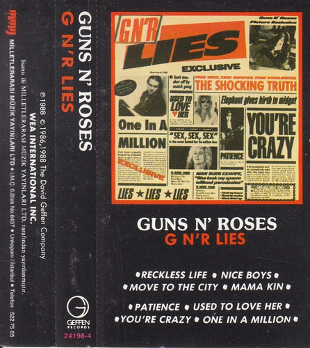 1988 Guns N Roses Lies Cassete Made In Turquia Raro Diseño