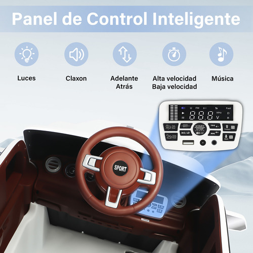 HONEY WHALE Carro Electrico Para Niños Montable Con Control Remoto 8110 Autonomía de 70 Minutos Velocidad Máxima 5 KM/H Color Blanco Honeywhale