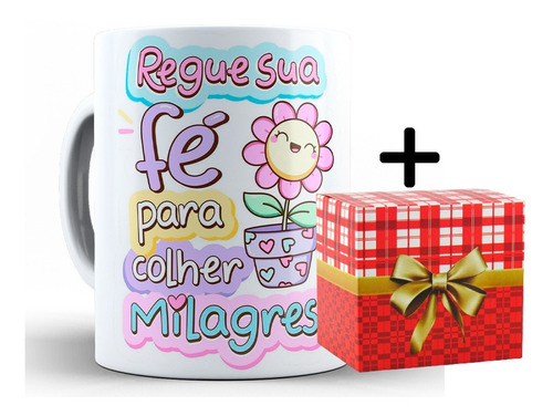 Caneca Frase Regue Sua Fé 325ml Xícara + Caixa Brinde